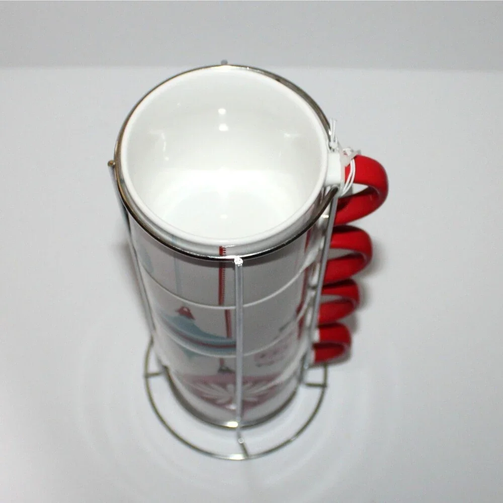 Pier 1 set 4 Stacking Mugs on metal stand Christmas ornaments